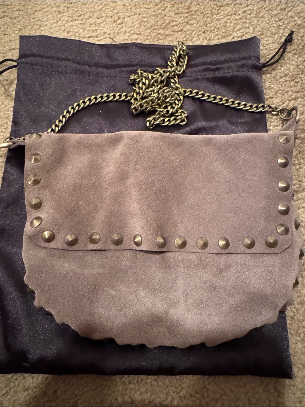 Agnes'et Studded Suede Crossbody Bag from Italy - Taupe